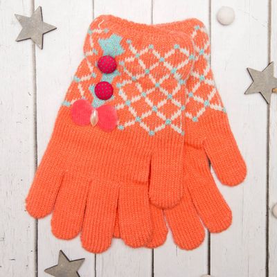Перчатки молодёжные "Сеточка", размер 20 (р-р произв. 10), цвет оранжевый 65574