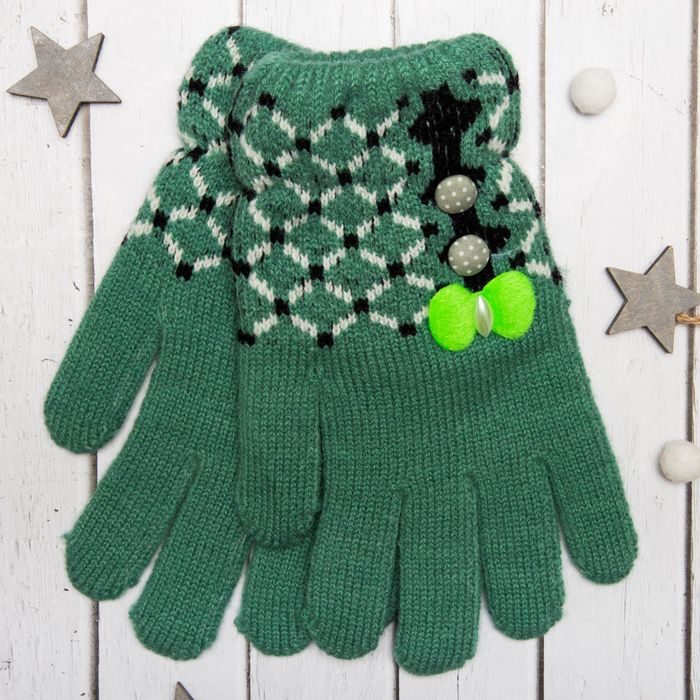 Перчатки молодёжные "Сеточка", размер 20 (р-р произв. 10), цвет зелёный 65574