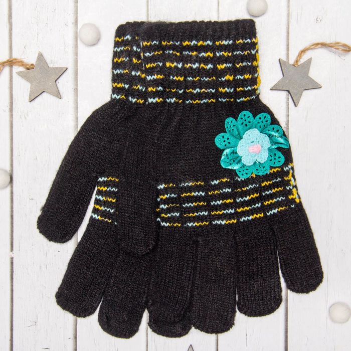 Перчатки молодёжные "Цветок", размер 20 (р-р произв. 10), цвет чёрный 65574