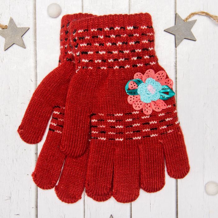 Перчатки молодёжные "Цветок", размер 20 (р-р произв. 10), цвет красный 65574
