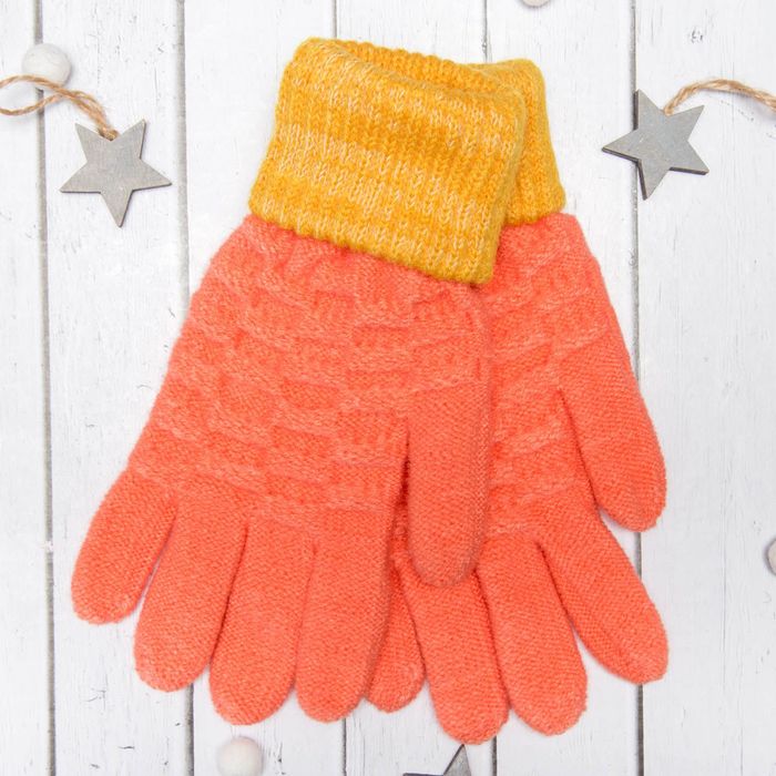 Перчатки молодёжные "Шашки", размер 18 (р-р произв. 9), цвет оранжевый 65577