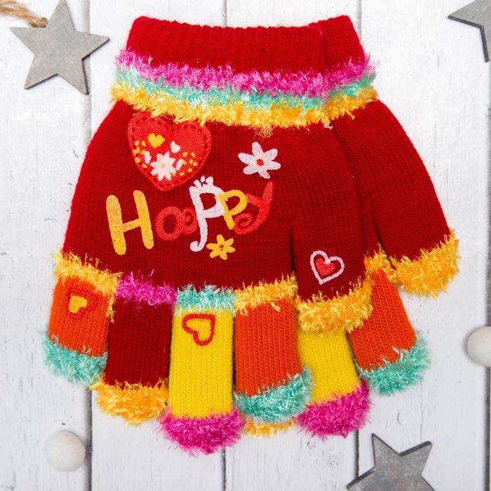 Перчатки с подкладом детские "Happy", размер 16 (р-р произв. 8), цвет красный 58891