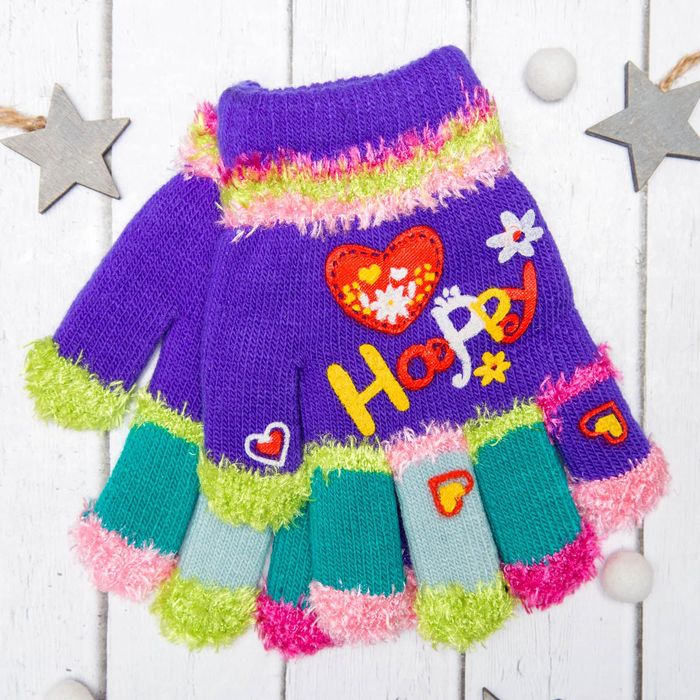 Перчатки с подкладом детские "Happy", размер 16 (р-р произв. 8), цвет фиолетовый 58891