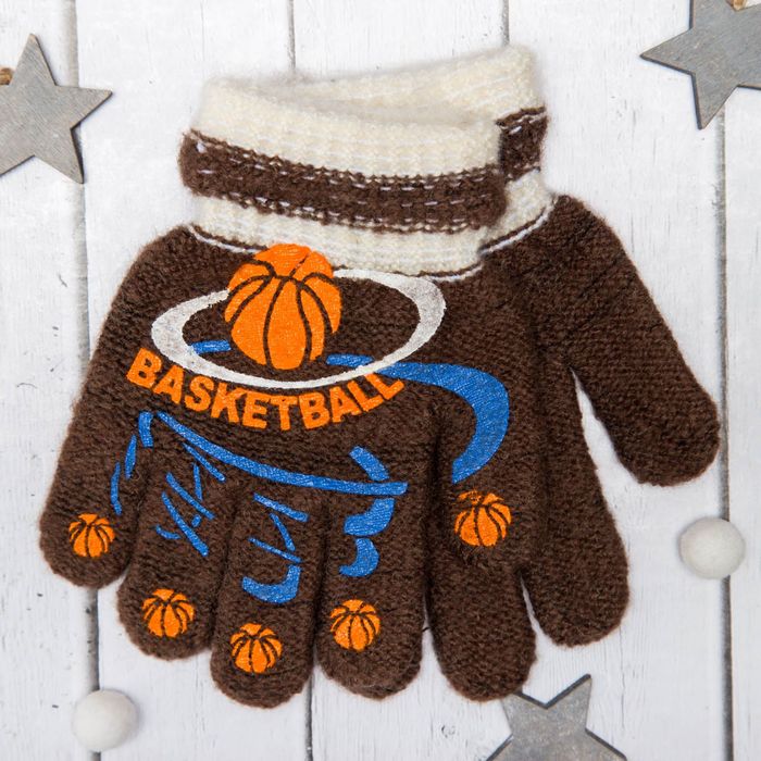 Перчатки с шерстью детские Collorista "Баскетбол", размер 14 (р-р произв. 7), цвет коричневый