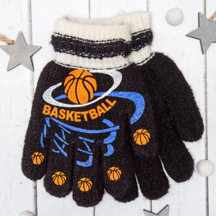 Перчатки с шерстью детские Collorista "Баскетбол", размер 16 (р-р произв. 8), цвет чёрный