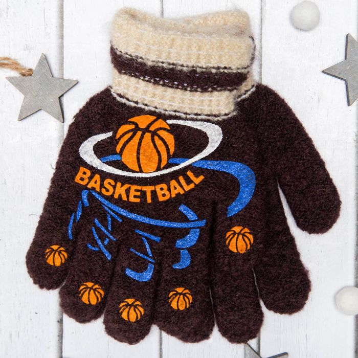 Перчатки с шерстью детские Collorista "Баскетбол", размер 16 (р-р произв. 8), цвет коричневый