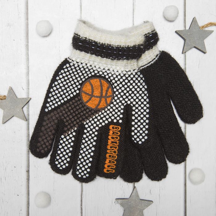 Перчатки с шерстью детские Collorista "Баскетбольный мяч", размер 16 (р-р произв. 8), цвет чёрный
