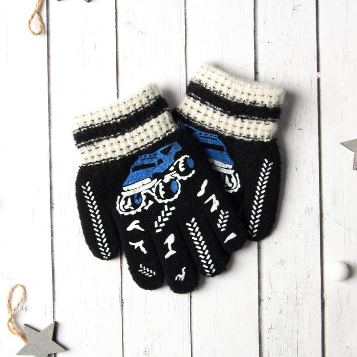 Перчатки с шерстью детские Collorista "Внедорожник", размер 16 (р-р произв. 8), цвет чёрный