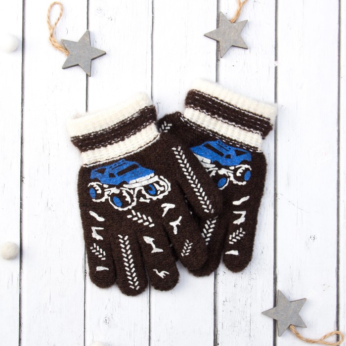 Перчатки с шерстью детские Collorista "Внедорожник", размер 16 (р-р произв. 8), цвет коричневый