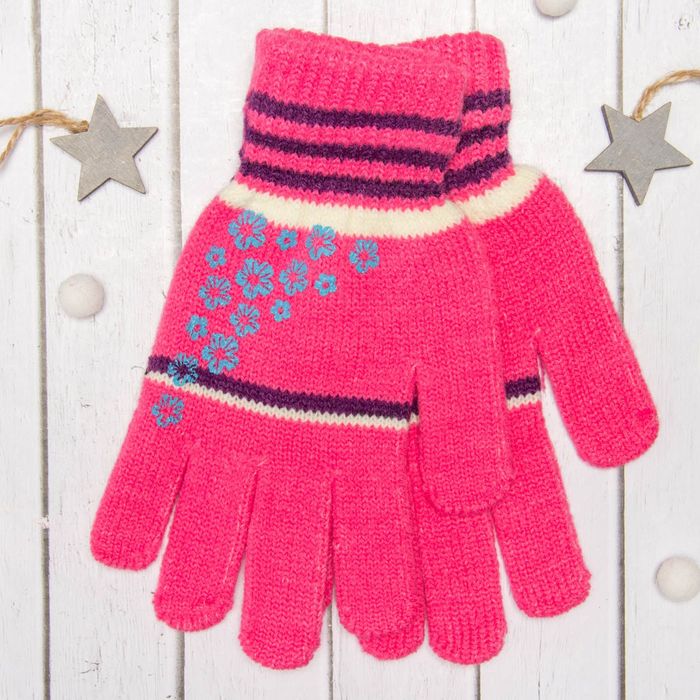 Перчатки молодёжные "Цветики", размер 22 (р-р произв. 11), цвет розовый 65582