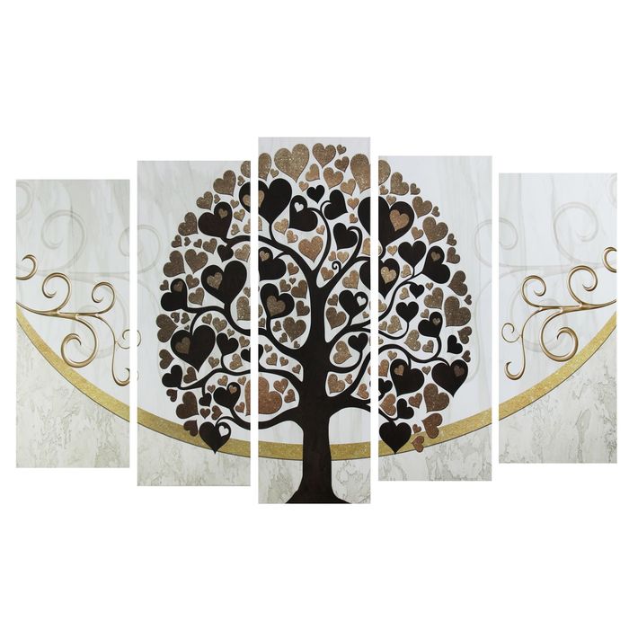 Модульная картина на подрамнике "Дерево любви", 2 — 25×63, 2 — 25×71, 1 — 25×80, 125×80 см