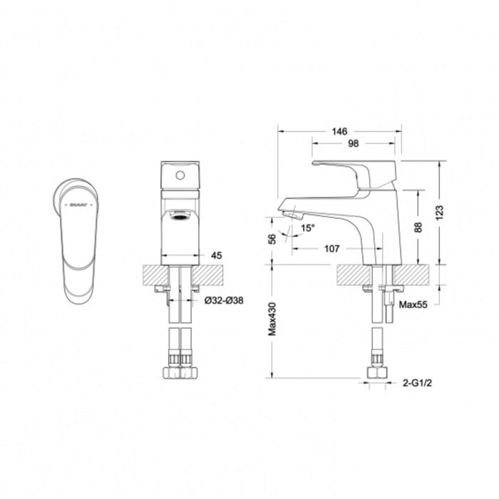 Смеситель для раковины BRAVAT ALFA F1120178CP
