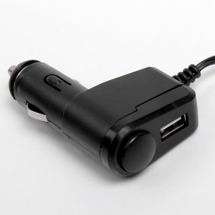 Разветвитель прикуривателя, на проводе, 2 входа + USB, чёрный