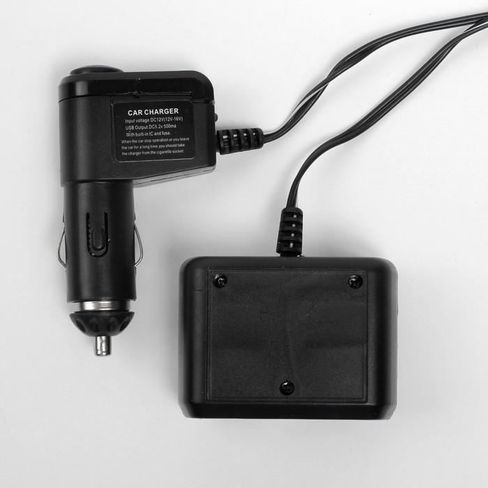 Разветвитель прикуривателя, на проводе, 2 входа + USB, чёрный