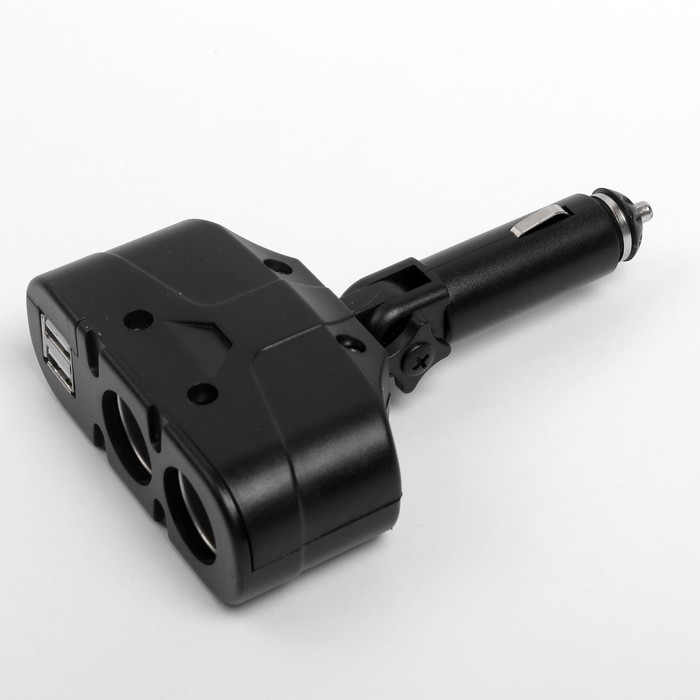 Разветвитель прикуривателя, 2 входа + 2 USB, 12/24 В