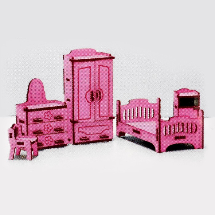 Набор кукольной мебели с гравировкой "Спальня", цвет МИКС