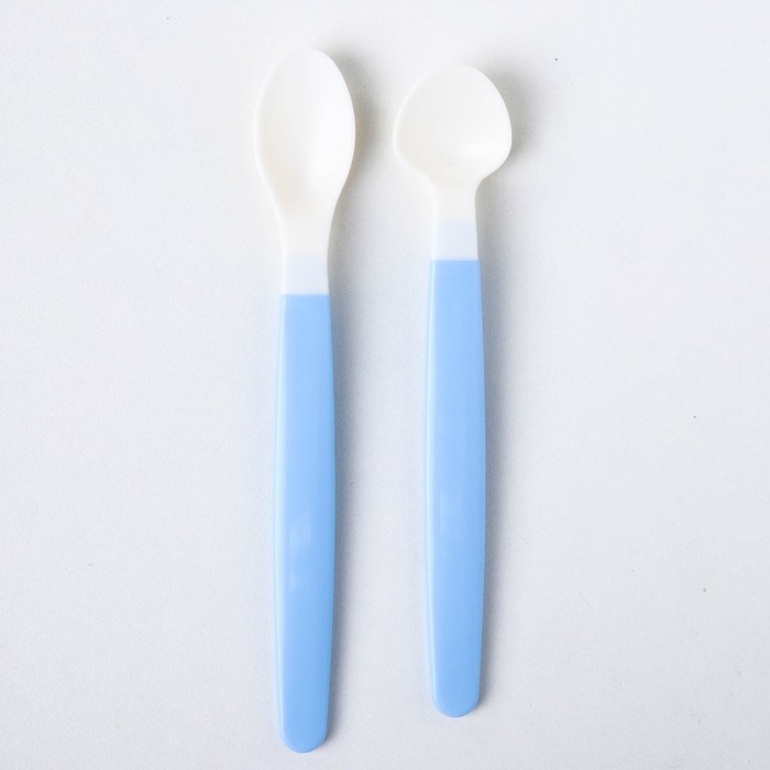 Набор посуды для кормления, 3 предмета: тарелка двухсекционная, ложки 2 шт., от 5 мес., цвет голубой