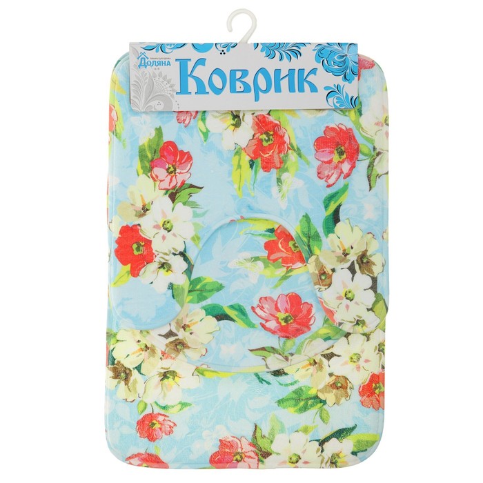 Набор ковриков для ванной и туалета "Цветы на голубом" 3 шт