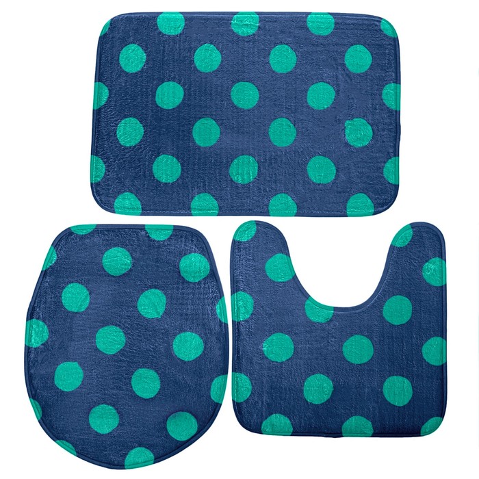 Набор ковриков для ванной и туалета "Шарики" 3 шт, цвет синий