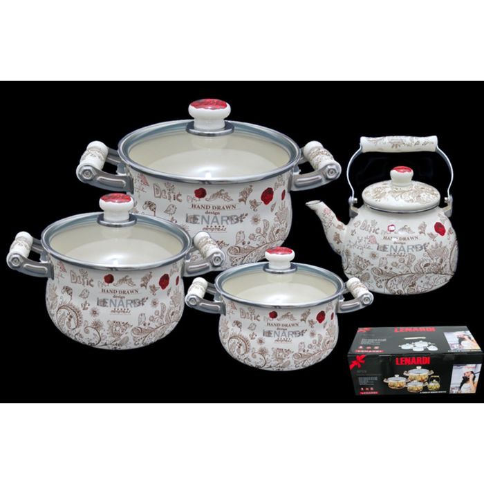 Набор эмалированной посуды из 8 предметов "Птичий Дворик", в подарочной упаковке