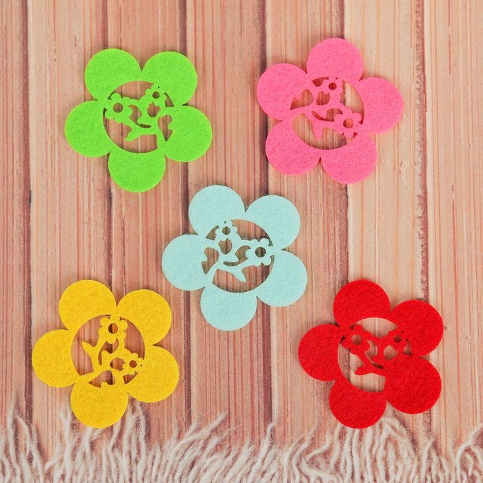 Декор для творчества войлок набор 5 шт "Цветочек в цветочке" 6х6 см