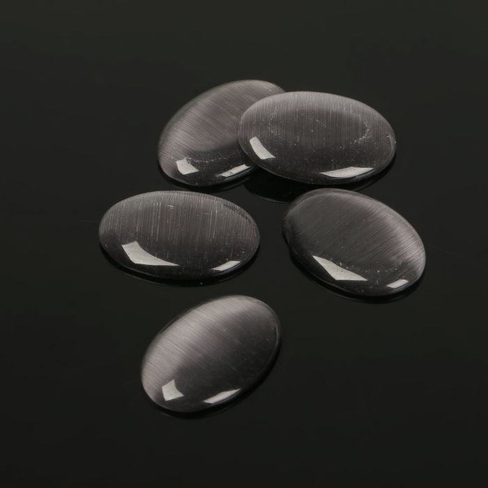 Кабошон "Кошачий глаз" овал 13*18мм (набор 5шт), цвет серый