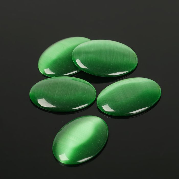 Кабошон "Кошачий глаз" овал 18*25мм (набор 5шт), цвет темно-зеленый