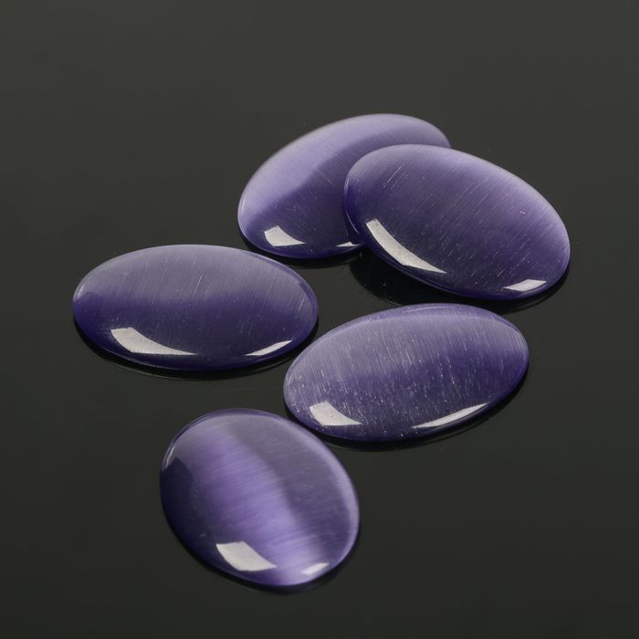 Кабошон "Кошачий глаз" овал 18*25мм (набор 5шт), цвет фиолетовый