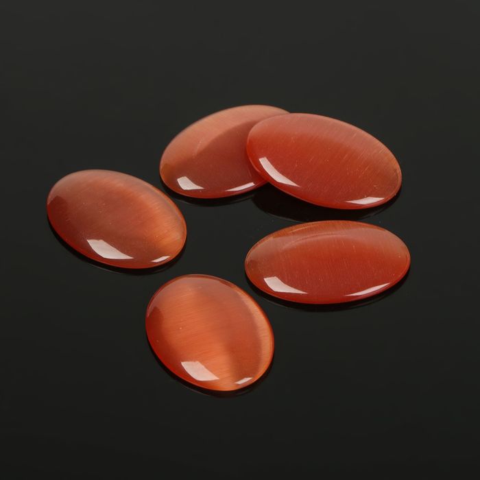 Кабошон "Кошачий глаз" овал 18*25мм (набор 5шт), цвет красный