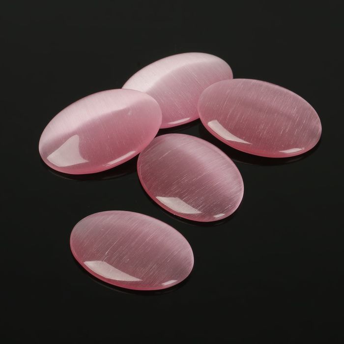 Кабошон "Кошачий глаз" овал 18*25мм (набор 5шт), цвет розовый