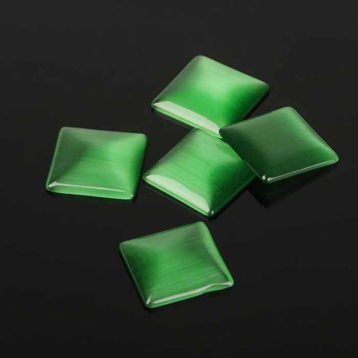 Кабошон "Кошачий глаз" квадрат 14*14мм (набор 5шт), цвет темно-зеленый