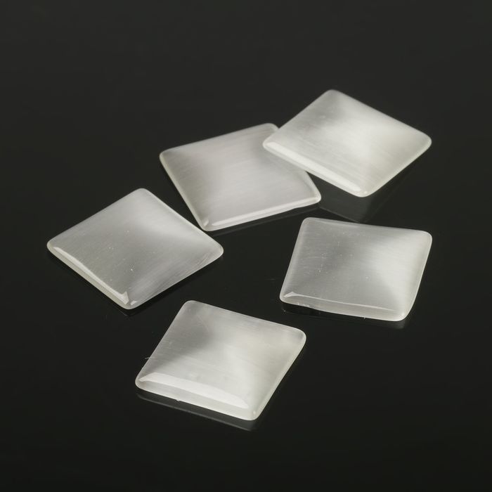 Кабошон "Кошачий глаз" квадрат 14*14мм (набор 5шт), цвет белый