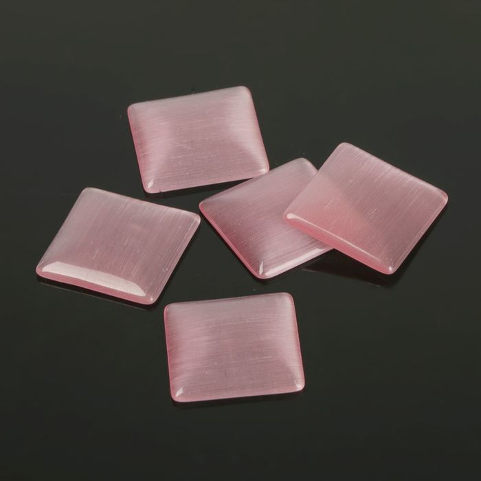 Кабошон "Кошачий глаз" квадрат 14*14мм (набор 5шт), цвет розовый
