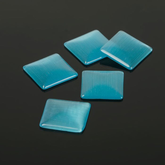 Кабошон "Кошачий глаз" квадрат 14*14мм (набор 5шт), цвет голубой