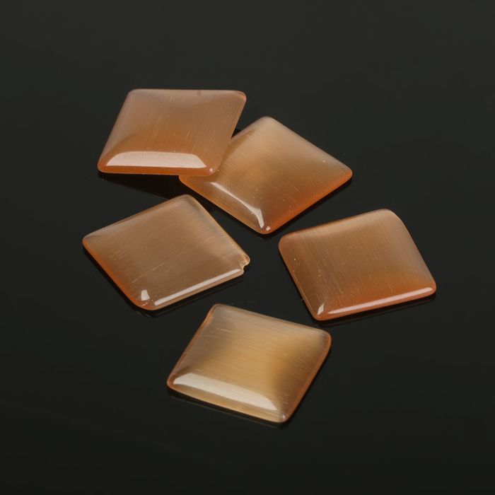 Кабошон "Кошачий глаз" квадрат 14*14мм (набор 5шт), цвет золотой