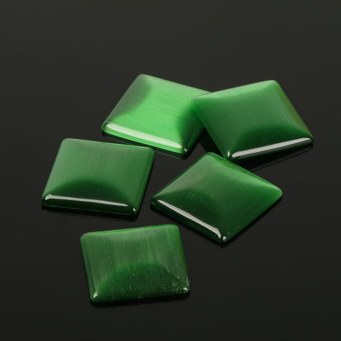 Кабошон "Кошачий глаз" квадрат 20*20мм (набор 5шт), цвет темно-зеленый