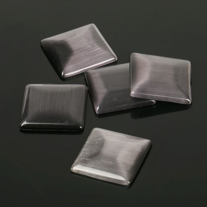 Кабошон "Кошачий глаз" квадрат 20*20мм (набор 5шт), цвет серый