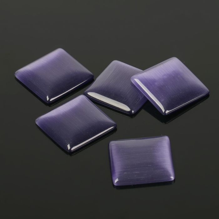 Кабошон "Кошачий глаз" квадрат 20*20мм (набор 5шт), цвет фиолетовый