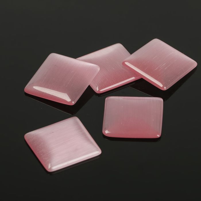 Кабошон "Кошачий глаз" квадрат 20*20мм (набор 5шт), цвет розовый