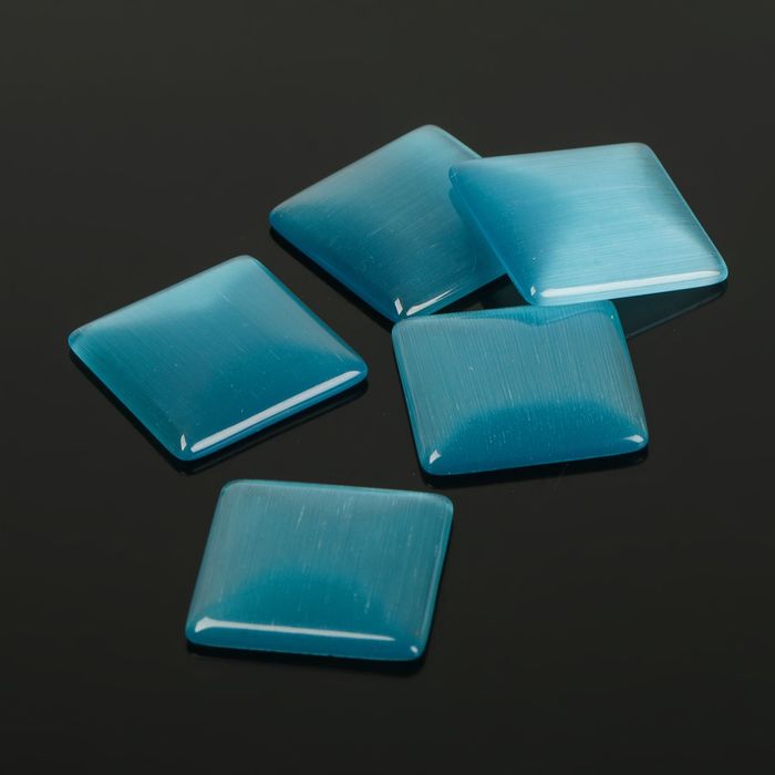 Кабошон "Кошачий глаз" квадрат 20*20мм (набор 5шт), цвет голубой