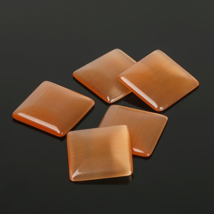 Кабошон "Кошачий глаз" квадрат 20*20мм (набор 5шт), цвет золотой