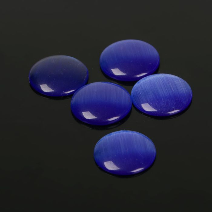 Кабошон "Кошачий глаз" круг 14мм (набор 5шт), цвет темно-синий