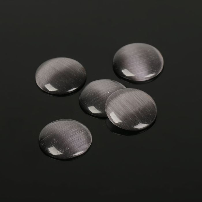Кабошон "Кошачий глаз" круг 14мм (набор 5шт), цвет серый