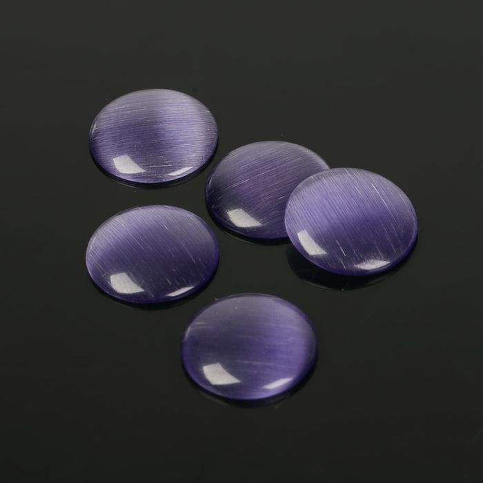 Кабошон "Кошачий глаз" круг 14мм (набор 5шт), цвет фиолетовый