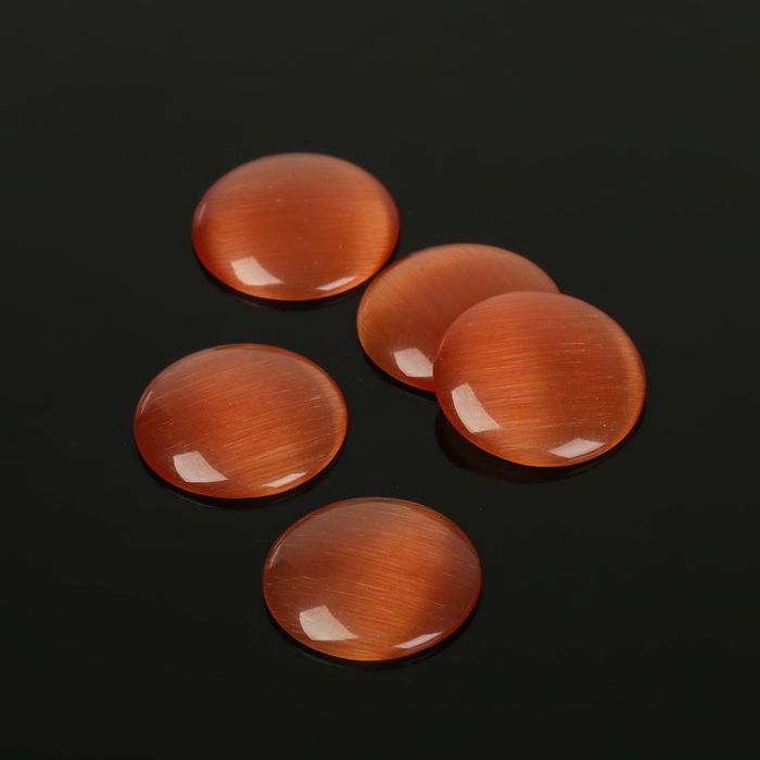 Кабошон "Кошачий глаз" круг 14мм (набор 5шт), цвет красный