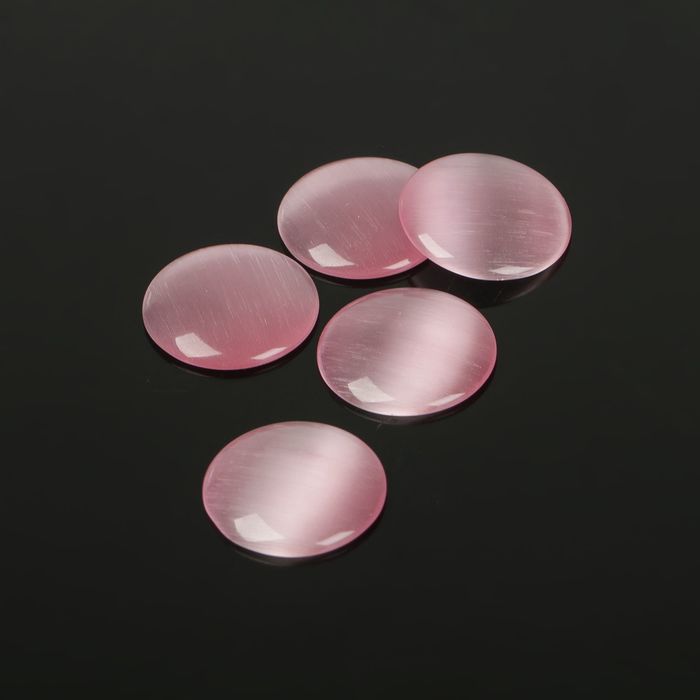Кабошон "Кошачий глаз" круг 14мм (набор 5шт), цвет розовый
