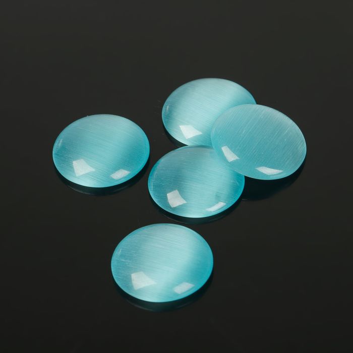 Кабошон "Кошачий глаз" круг 14мм (набор 5шт), цвет голубой