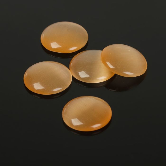 Кабошон "Кошачий глаз" круг 14мм (набор 5шт), цвет золотой