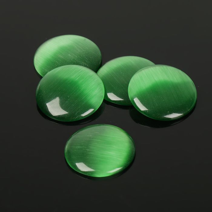 Кабошон "Кошачий глаз" круг 20мм (набор 5шт), цвет темно-зеленый