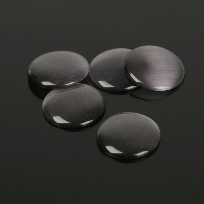 Кабошон "Кошачий глаз" круг 20мм (набор 5шт), цвет серый